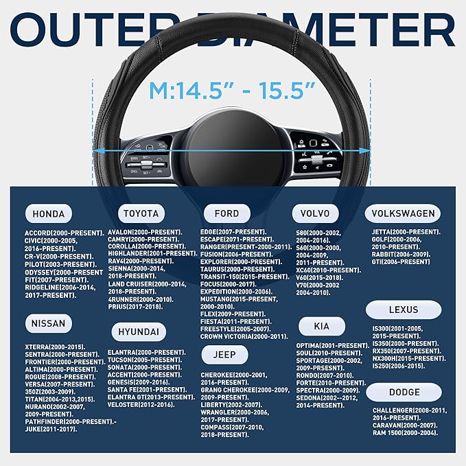 Road Comforts Car Steering Wheel Cover - Microfiber Leather Steering Wheel Wrap Sports 14.5-15 Inch Steering Wheel Cover Non-