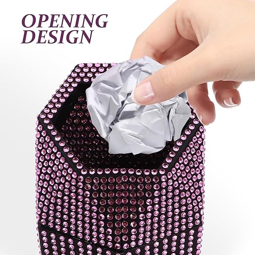 iplusmile Car Trash can Rhinestone Inlaid Multi-Compartment Auto Garbage Bin 7.87 Inch Compact Vehicle Trash can for Car Cup Holder and Office Use