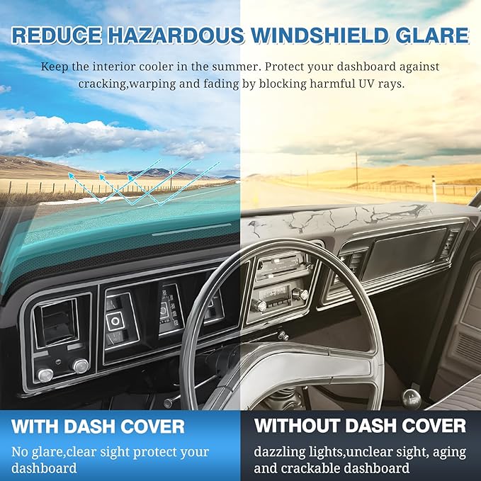 FIILINES Dash Cover for Ford F-100 F-150 F-250 F-350 Bronco 1973-1979, Dashboard Mat Accessories Dash Cover Sunshade Nonslip 