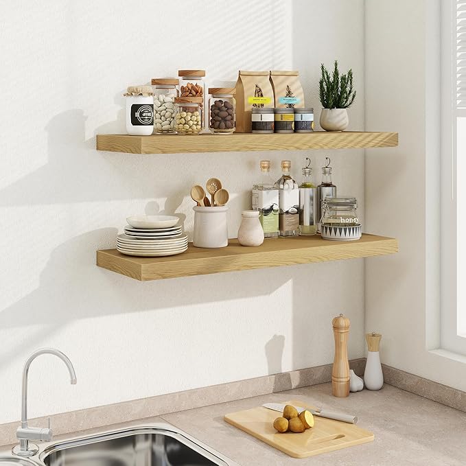 36"W x 9.3"D Floating Shelves for Wall, Wall Mounted Bathroom Shelves 2 Pack Deep Floating Shelf for Bedroom Kitchen Living R