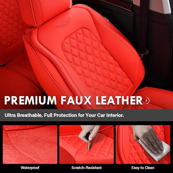 Coverado Full Set Car Seat Covers, 5-Seat Universal Faux Leather Waterproof Seat Covers, Front & Back Car Seat Protectors, Re