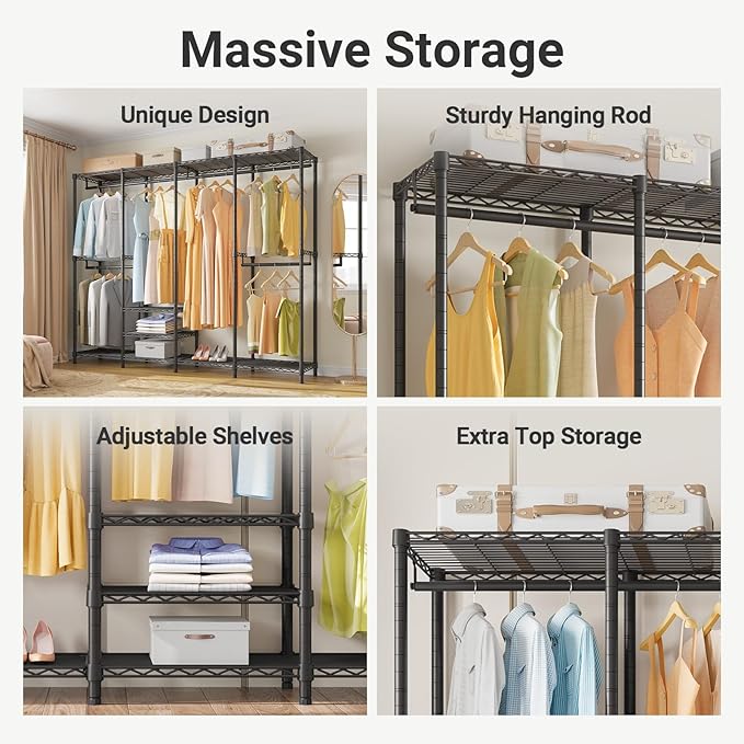 VIPEK V40C Medium Covered Clothes Rack, Freestanding Clothing Rack with Black Oxford Fabric Cover for Hanging Clothes, Adjust