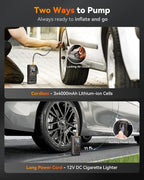 WOLFBOX Cordless Tire Inflator Portable Air Compressor, 150PSI Air Pump for Car Tires, Motorcycle, Bicycle & Ball, with Smart Digital Pressure Gauge, Auto Shut-Off & LED Flashlight
