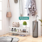 viewcare White Shoe Rack for Entryway, 2 Tier Shoe Organizer for Hallway Closet, Bamboo Wood Shoe Racks for Indoor Outdoor (W
