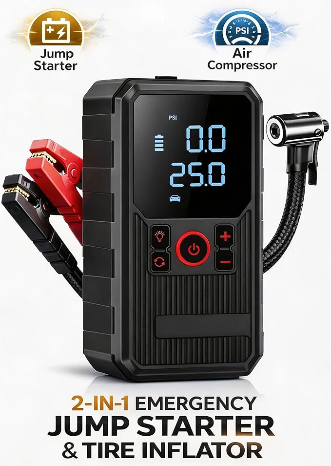 Car Jump Starter with Air Compressor, 4000A Portable Jump Starter for Dead Battery, 150 PSI Tire Inflator with Auto