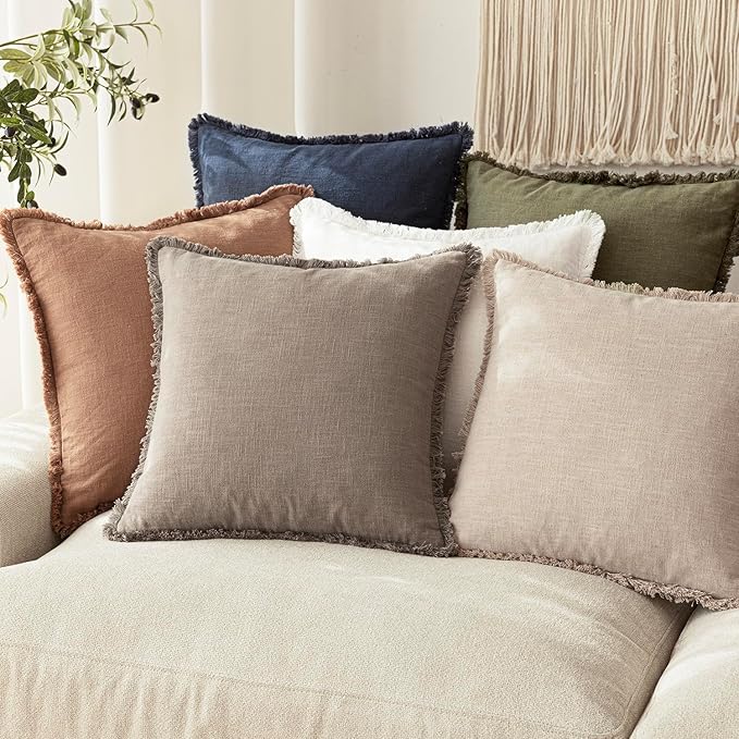 Foindtower Set of 2 Decorative Linen Fringe Lumbar Throw Pillow Covers Boho Farmhouse Cushion Cover with Tassels Soft Accent 