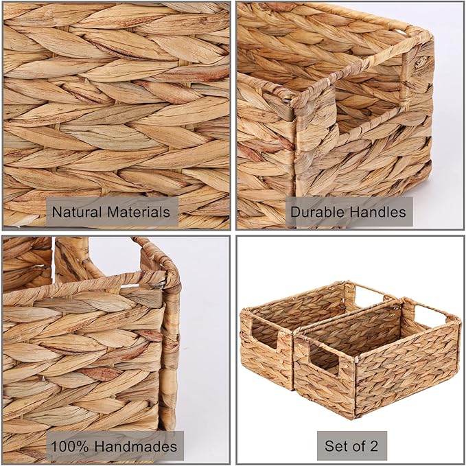 Vagusicc Wicker Storage Basket, Set of 2 Hand-Woven Storage Baskets for Organizing, Small Wicker Basket for Toilet Paper, Fol