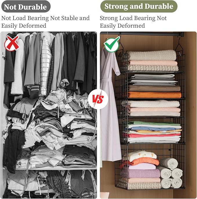 X-cosrack Closet Hanging Organizer Shelves - 5 Tier Wardrobe Organizers and Storage Bin, Hanging Organizer Shelves, Clothes S