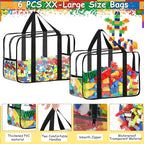 6 Packs XXL Toy Storage Bags 16.5×11.8×6.8In with Labels, Large Capacity Reusable Clear PVC Board Game Storage, Travel Waterp