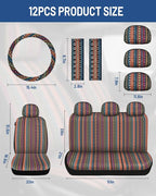 Baja Saddle Blanket Car Seat Covers Front Set, Washable Breathable Striped Woven Cloth Seat Covers for Cars, SUV, Truck, Airb