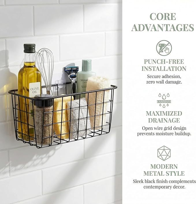 2 Set Adhesive Hanging Wall Basket Inside Cabinet Door Organizer,Wall Storage Basket-No Drilling Adhesive wall Basket for Cup