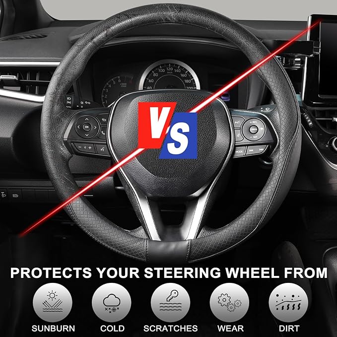 SEG Direct Steering Wheel Cover 15.5-16 inch (39.5-41 cm) Large Size, Microfiber Leather, Non-Slip Comfortable Grip, Fits Car