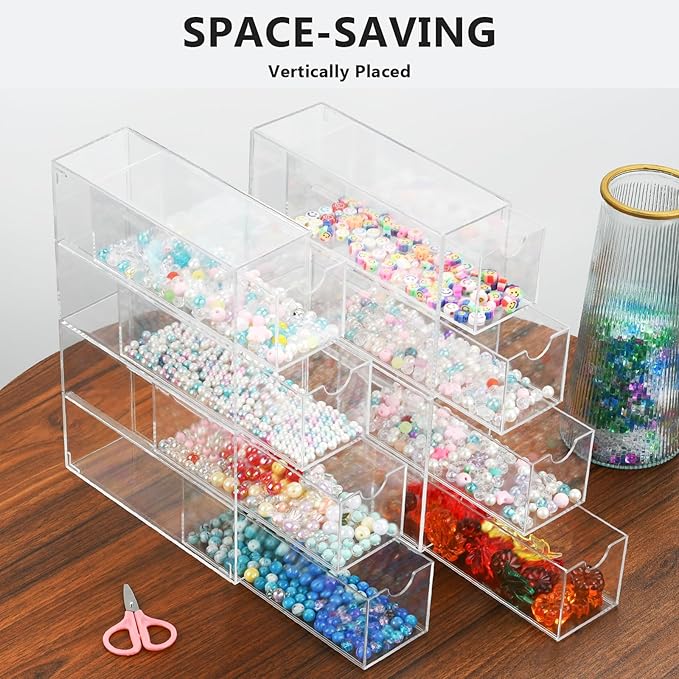 2 Pack Desktop Organizers of 8 Storage Drawers, Clear Acrylic Glasses Storage Drawers Organizer Office Desk Organizer for Van