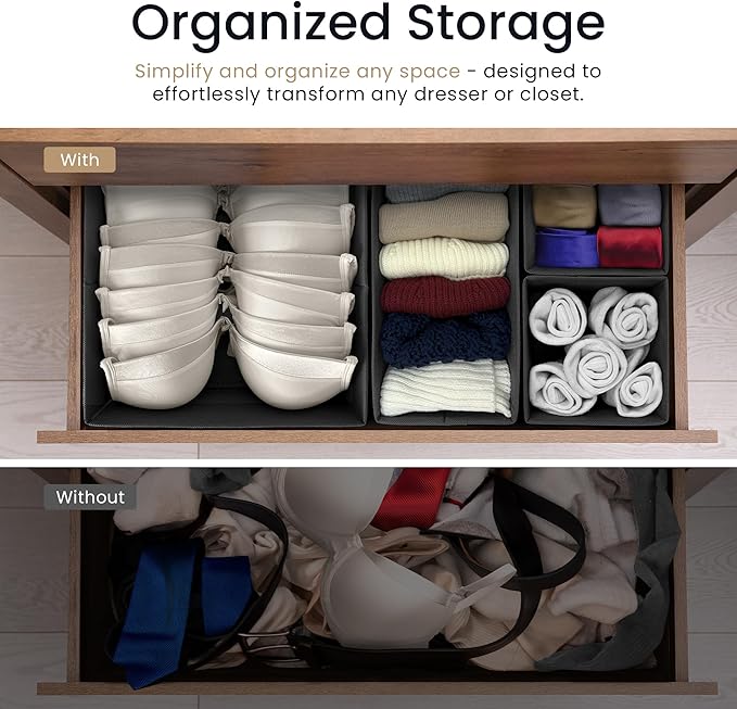 Reli. Drawer Organizer for Clothes (7 Pack) | Gray Dresser Organizer for Clothing | Foldable Fabric Drawer Bins for Bras, Nur