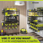 KAFAHOM Power Tool Organizer Wall Mount, 4-Tier Drill Holder for Cordless Tools, 2-Pack Set, Garage Storage Rack with Side Ho