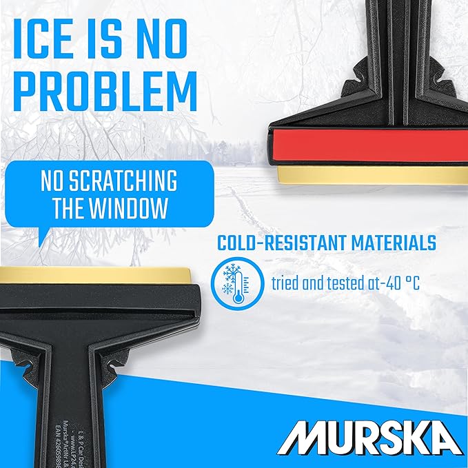 Car Ice Scraper Brass Blade - Fast, Easy & efficient - [ 2 Pack ] Brass Ice Scraper for Car - Ice Scrapers for Car Windshield Ice Scraper - Original Murska from Europe - for Winter - A054-2 Black Red