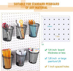 Spakon 6 Sets Pegboard Cups with Ring Hook, Peg Board Baskets Bin Holder Organizer Accessories Pegboard Pencil Cup Multipurpo