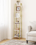 Hzuaneri Ladder Shelf, Bookshelf Bookcase, Freestanding Corner Storage Shelve with 2 Hooks for Home Office, Living Room, Kitc