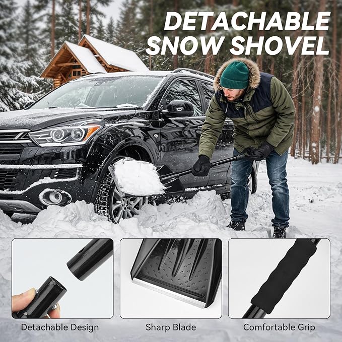 Car Emergency Kit with Jumper Cable, First Aid Kit, Winter Travel Assistance with Detachable Snow Shovel, Safety Emergency Ki