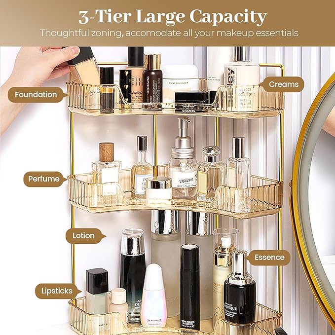 Aveniee Corner Bathroom Counter Organizer, Bathroom Countertop Shelf Makeup Organizer for Vanity Perfume Tray for Corner Stor