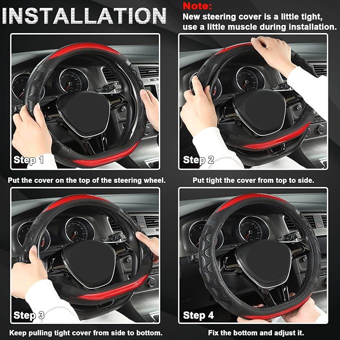 GIANT PANDA Steering Wheel Cover for Nissan Altima Rogue - Car Steering Wheel Cover for Nissan D Shape(Red-D-Shaped)