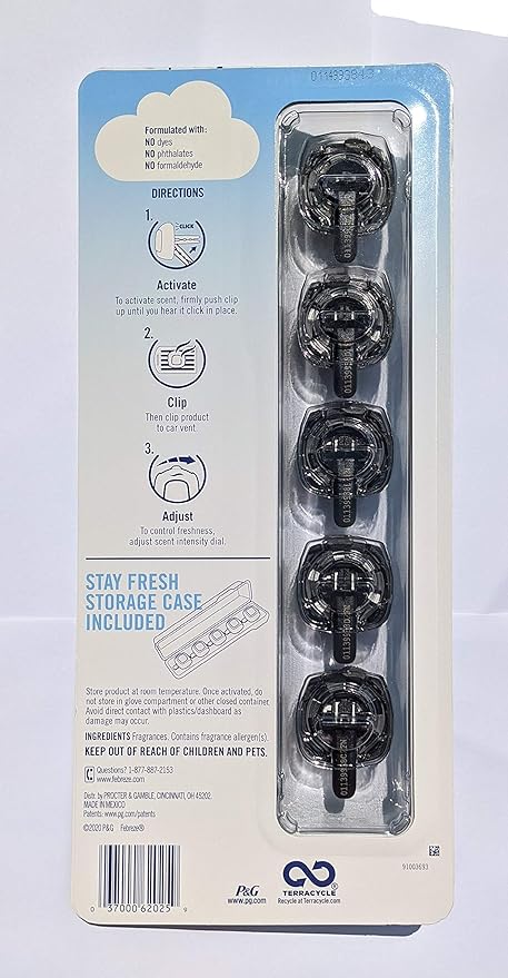 Febreze Car Air Freshener, Set of 5 Gain Scent Clips plus Bonus Storage Case