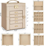 AKOZLIN 6-Tier Jewelry Box Lockable Leather Jewelry Storage Case with 5 Drawers for Women Girls Ring Necklace Earring Bracele