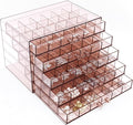 Clear Pink Acrylic Jewelry Storage Box, Earring Jewelry Organizer with 5 Drawers, 5-Layer Jewelry Box for Women, Earring Disp