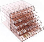 Clear Pink Acrylic Jewelry Storage Box, Earring Jewelry Organizer with 5 Drawers, 5-Layer Jewelry Box for Women, Earring Disp