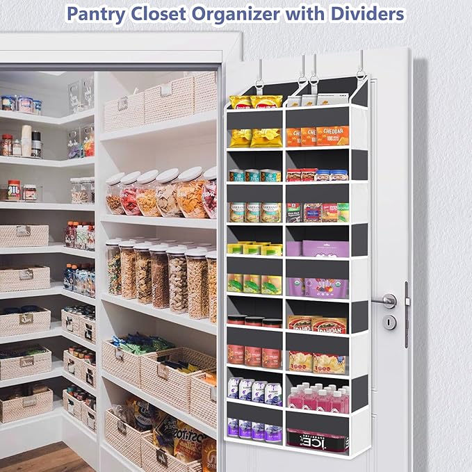Heavy Duty Over The Door Organizer 5 Tiers, Extra Large Behind Door Storage of 10 Big Front & 10 Mesh Pockets, 80lb Weight Ca