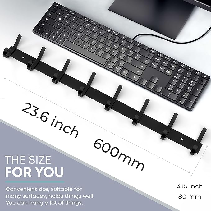 Matte Black Coat Rack Wall Mount – 24 Inch Stainless Steel Hook Rail with 8 Double Coat Hooks – Wall Mounted Entryway Organiz