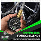 Rhino USA Heavy Duty Tire Pressure Gauge (0-75 PSI) - Certified ANSI B40.1 Accurate, Large 2" Easy Read Glow Dial, Premium Braided Hose, Solid Brass Hardware, Best for Any Car, Truck, Motorcycle, RV
