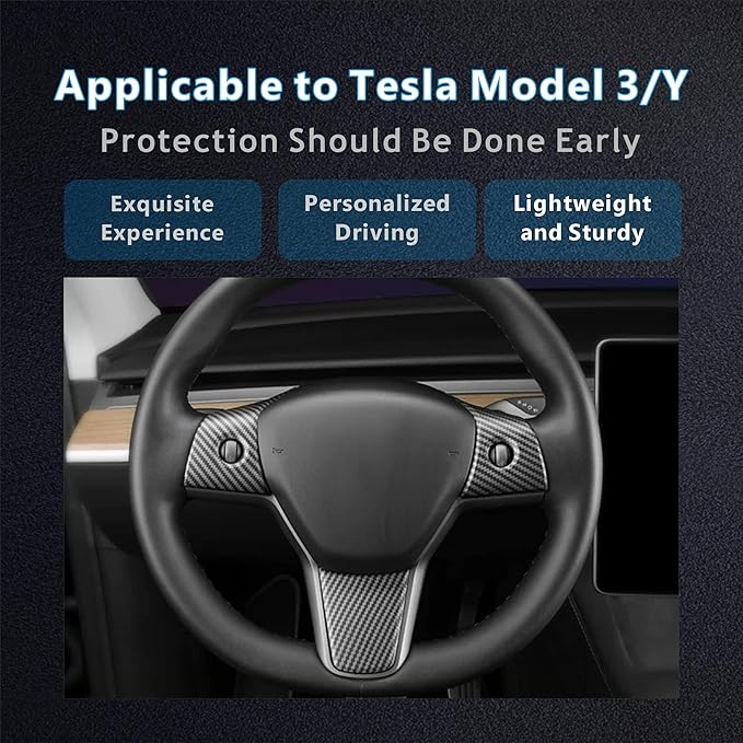 for Tesla 2017-2023 Model 3 and 2020-2024 Model Y Steering Wheel Cover Trim Interior Decoration Protection Accessories (Matt Carbon Fiber Pattern)