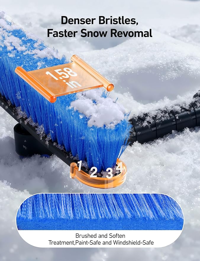 AstroAI 47.2" Ice Scrapers for Car Windshield and Extendable Snow Scraper with Foam Grip and 360° Pivoting Brush Head for Christmas Car Auto Truck SUV(Blue)