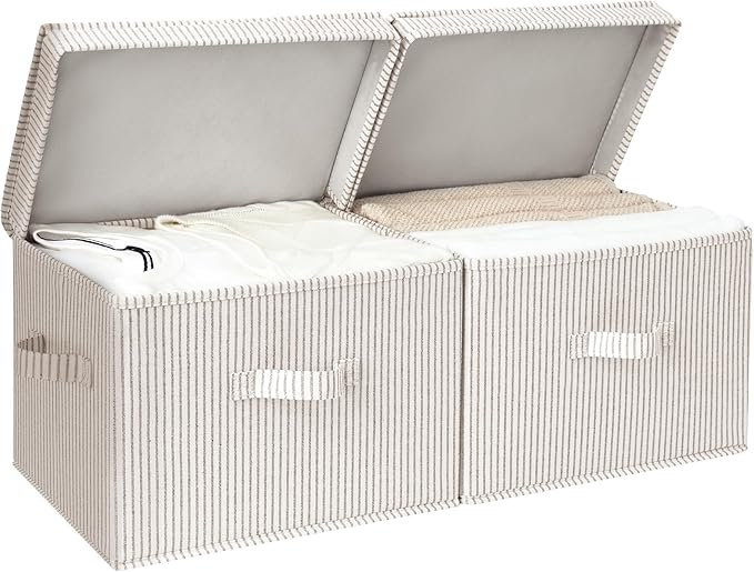 StorageWorks Fabric Storage Bins with Lid, Decorative Storage Boxes for Shelves, Stackable Closet Organizer Basket with Handl