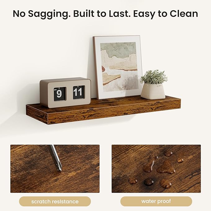 Fun Memories Floating Shelves for Wall, Rustic Wood Wall Mounted Shelves for Bathroom, Bedroom, Living Room and Kitchen, Stor