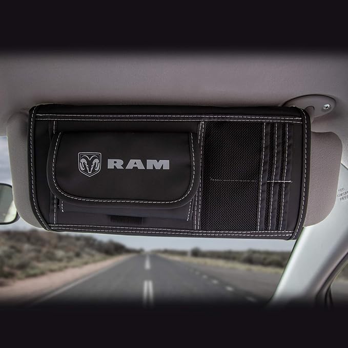 Plasticolor 006197R01 RAM Logo Car Truck or SUV Sun Visor Organizer, Auto Interior Pocket Organizer, Registration and Document Holder, Personal Belonging Sunglass Storage Pouch Organizer