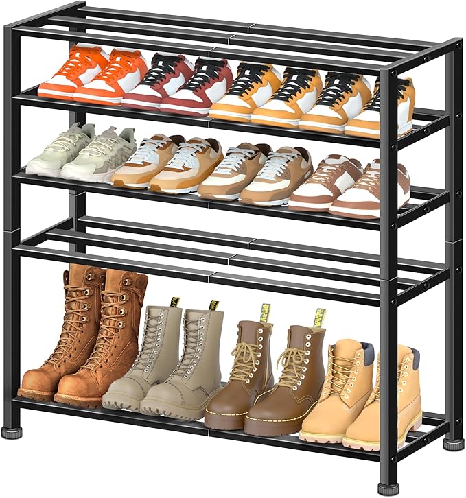 KEETDY 5-Tier Heavy Duty Shoe Rack for Garage Entryway, Stackable Shoe Organizer for 25 Pairs Men Boots, Shoe Rack for Closet
