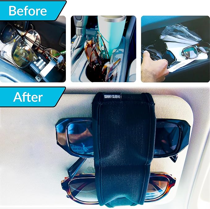 Sunglasses Holder for Car Visor – Dual Storage Holds 2 Pairs | One-Hand Operation, Scratch-Proof, Universal Fit | Glasses Organizer for Vehicle Visor (Black)