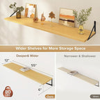 Deep Floating Shelves Wall Mounted, 55"x12" Oak Wall Shelves with Brackets Set of 2 for Bedroom, Living Room, Bathroom, Kitch
