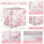 Geelin 6 Pcs Pink Floral Cube Storage Bins 11 Inch Pink Flower Storage Basket with Handle, Preppy Girls Organizer Basket, Col
