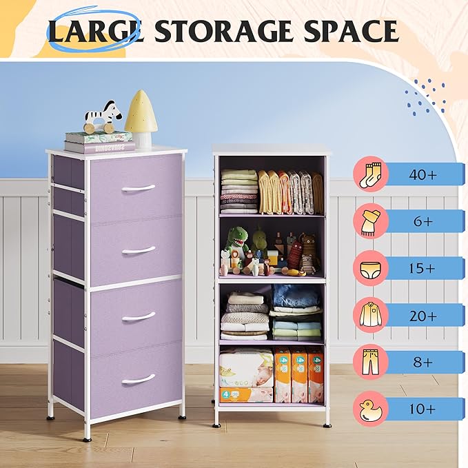 WLIVE Dresser with 4 Drawers, Storage Tower, Organizer Unit, Fabric Dresser for Bedroom, Hallway, Entryway, Closets, Sturdy S