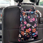 Waterproof Car Trash Bag Reusable Portable Garbage Can with Drawstring Top Adjustable Hanging Strap Leakproof & Washable for Cars SUVs & Trucks (Small Flowers)