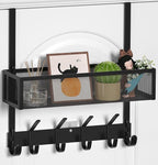 Over The Door Hooks Organizer, Over The Door Towel Rack with Mesh Basket, 10 Coat Hooks and 2 Wreath Hangers, Bathroom Door O