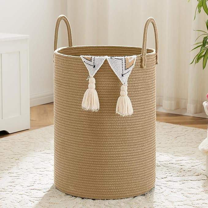 Artfeel Laundry Basket,Woven Cotton Rope Laundry Hamper,100L for Decorative Storage of Dirty Clothes,Toys and Blankets in Bat