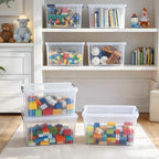 Citylife 7.8 QT 6 Pack Small Storage Bins Plastic Storage Container Stackable Box with Lids for Organizing, Clear White