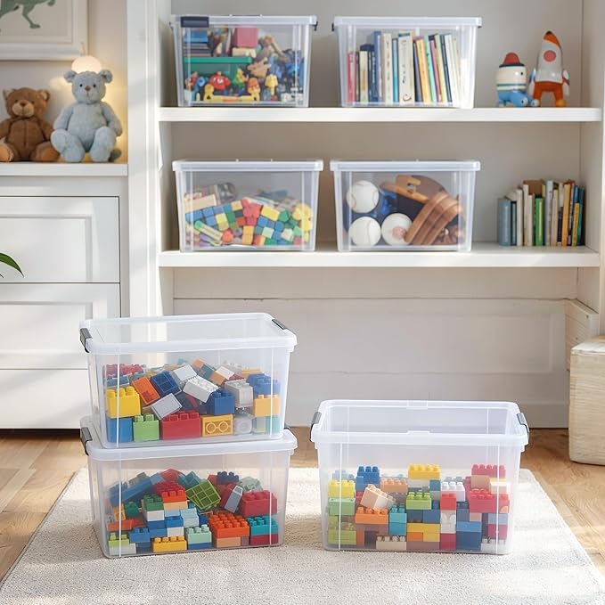 Citylife 7.8 QT 6 Pack Small Storage Bins Plastic Storage Container Stackable Box with Lids for Organizing, Clear White
