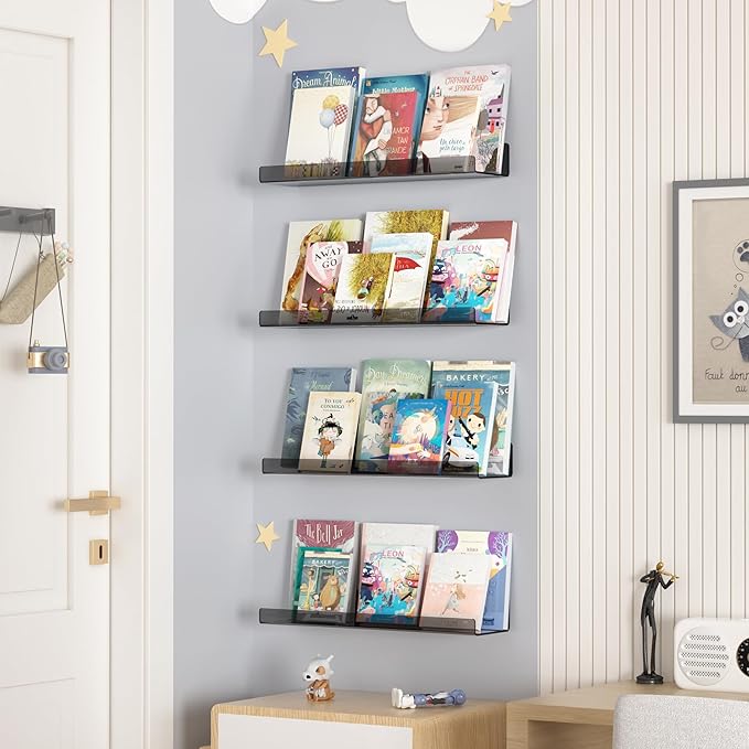 upsimples Acrylic Shelves for Wall Decor, 15" Display Shelf Perfume Organizer for Bathroom, Bedroom, Living Room, Floating Bo