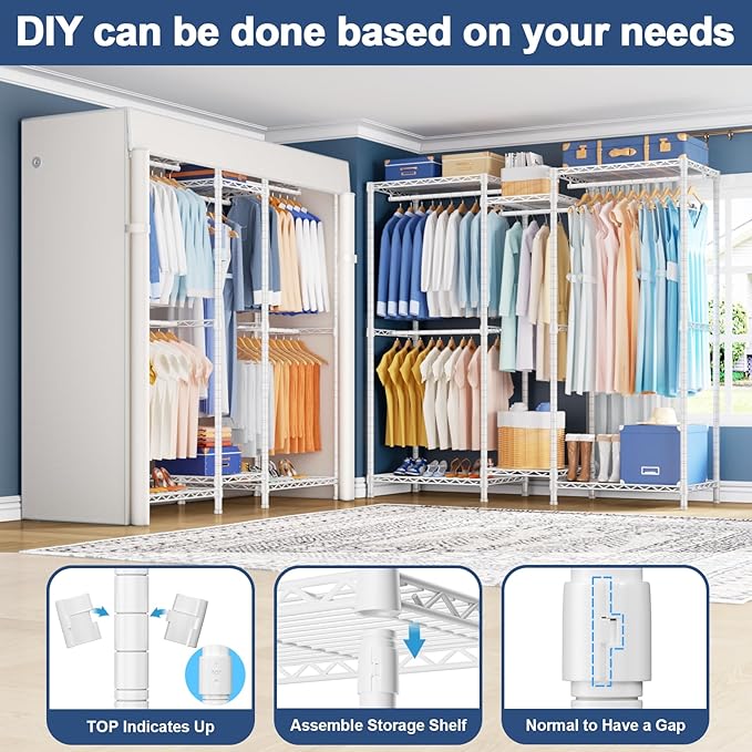 Ulif E12C Heavy Duty Closet Organizer System，Freestanding Clothing Rack, Adjustable Garment Rack 57.1" W x 16" D x 76.5" H Ho