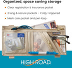 High Road Car Visor Organizer with Zippered Pockets, Sunglasses Sleeve and Clear Photo or Registration and Insurance Pocket - Heavy Duty Straps Fit Most Car, SUV and Truck Visors - Tan